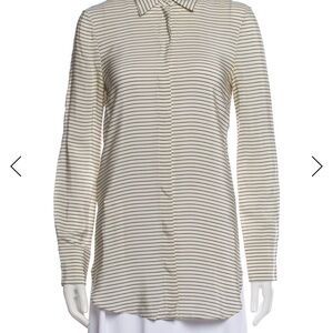 Prada Women's Black and Cream Striped Button-Down Shirt